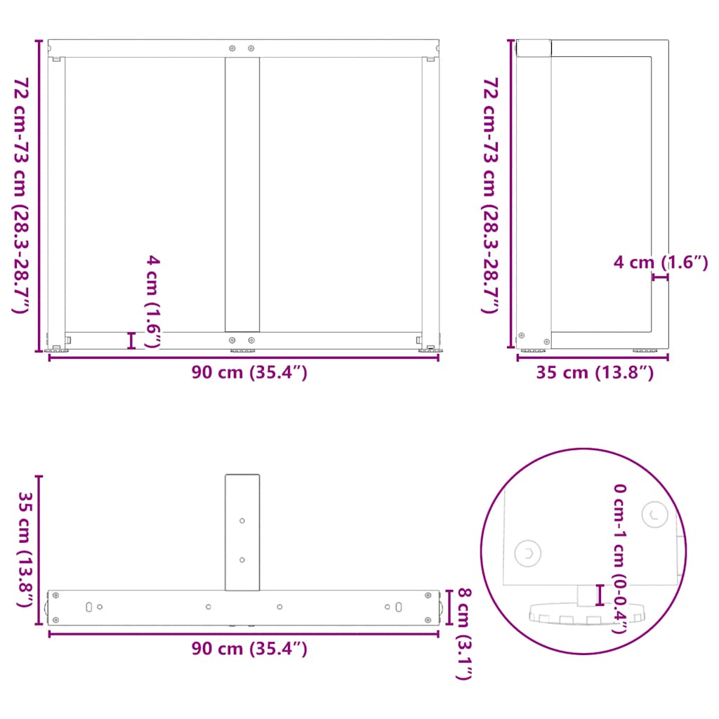2 db fekete acél étkezőasztal lábak t-alakú 90x35x(72-73) cm