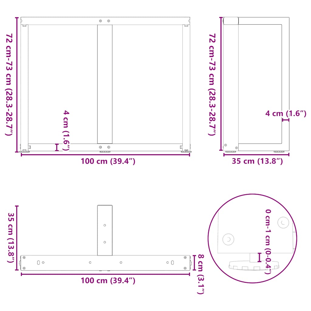 2 db antracit acél étkezőasztal lábak t-alakú 100x35x(72-73) cm
