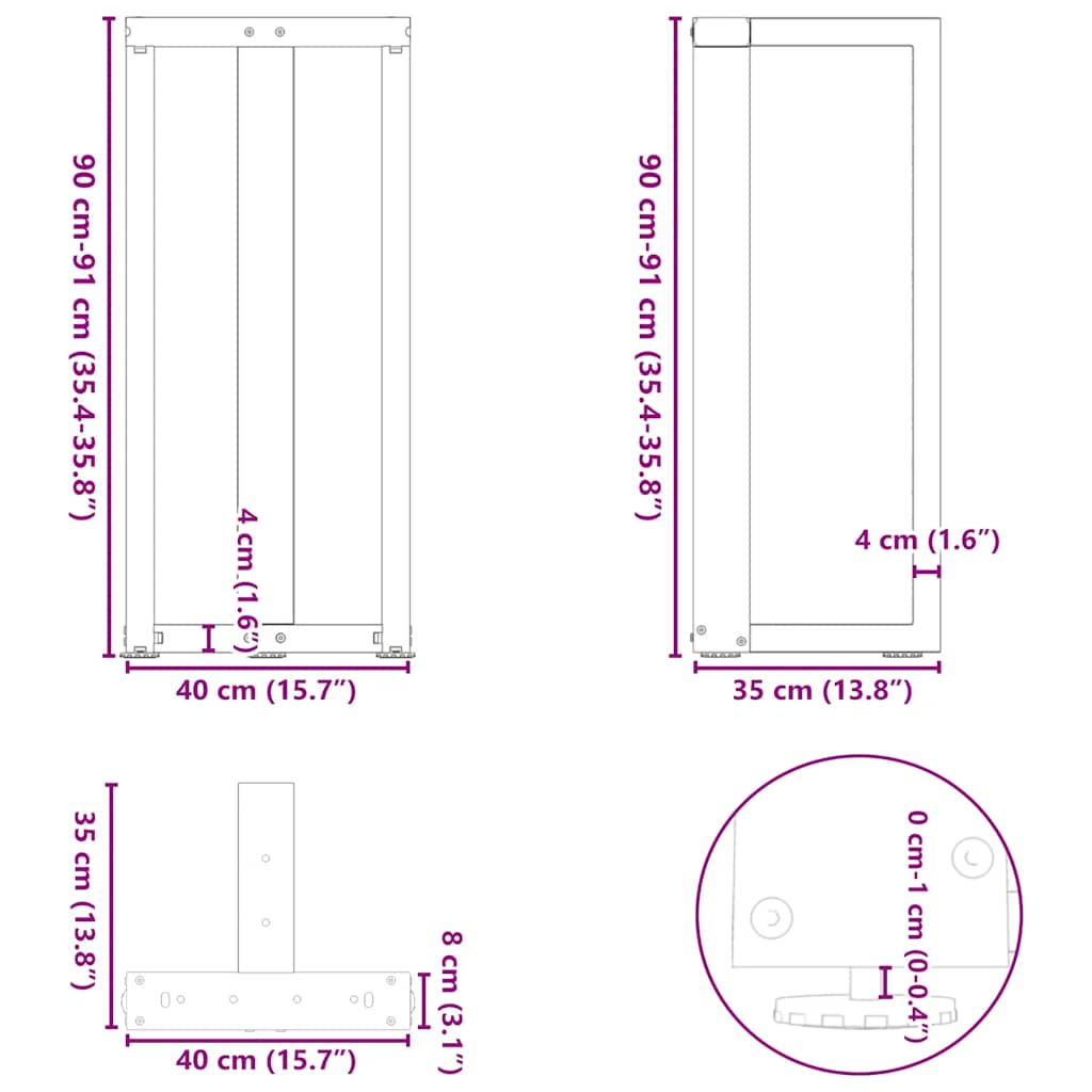 2 db antracit acél bárasztal lábak t-alakú 40x35x(91-92) cm