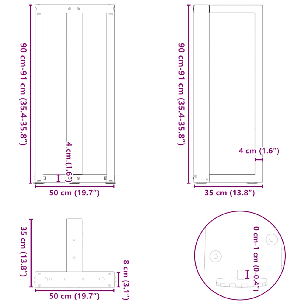 2 db antracit acél bárasztal lábak t-alakú 50x35x(91-92) cm