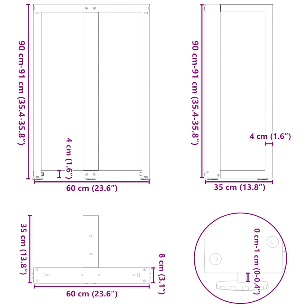 2 db fehér acél bárasztal lábak t-alakú 60x35x(91-92) cm