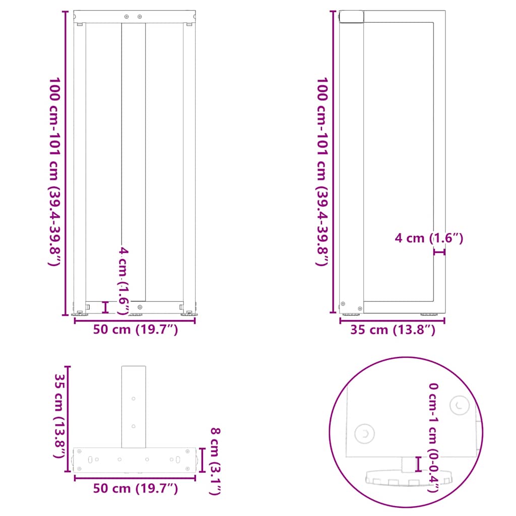 2 db fehér acél bárasztal lábak t-alakú 50x35x(101-102) cm