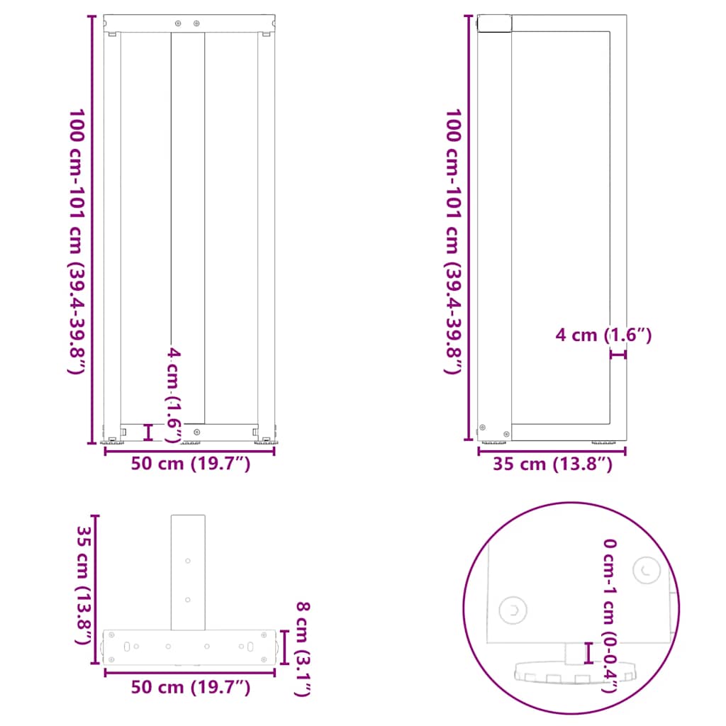 2 db antracit acél bárasztal lábak t-alakú 50x35x(101-102) cm