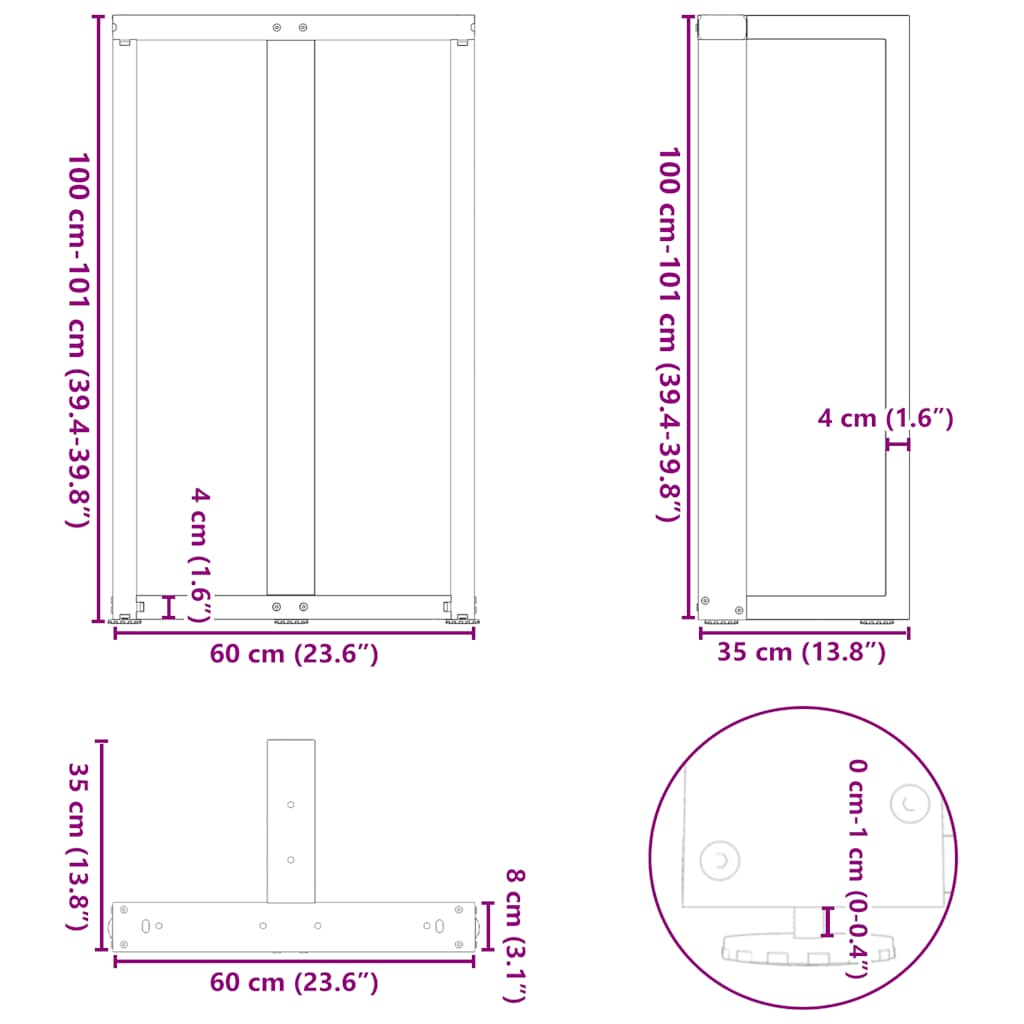 2 db fehér acél bárasztal lábak t-alakú 60x35x(101-102) cm