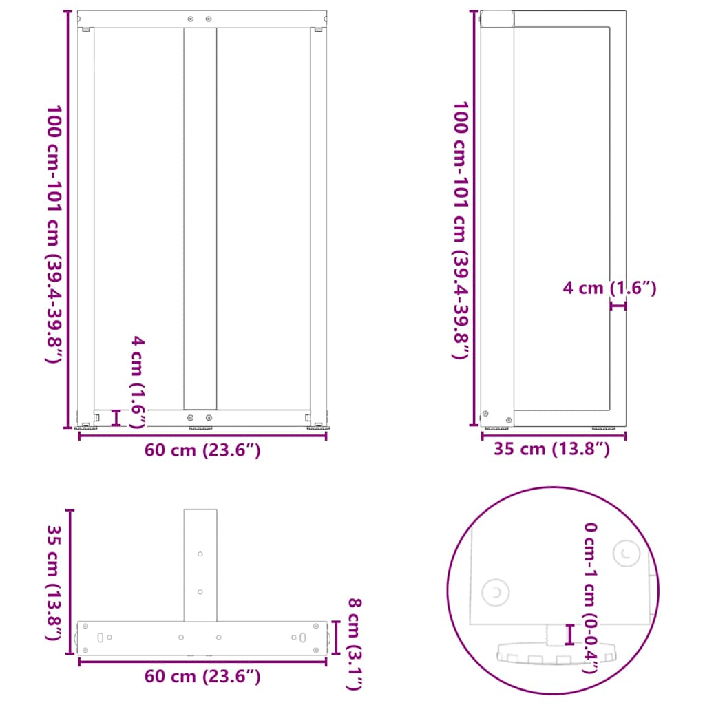 2 db antracit acél bárasztal lábak t-alakú 60x35x(101-102) cm