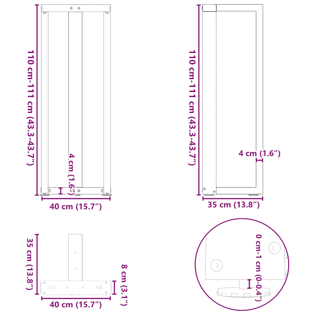 2 db fehér acél bárasztal lábak t-alakú 40x35x(111-112) cm