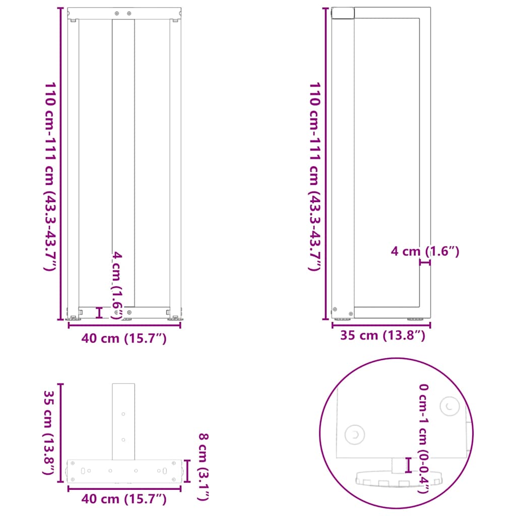 2 db antracit acél bárasztal lábak t-alakú 40x35x(111-112) cm