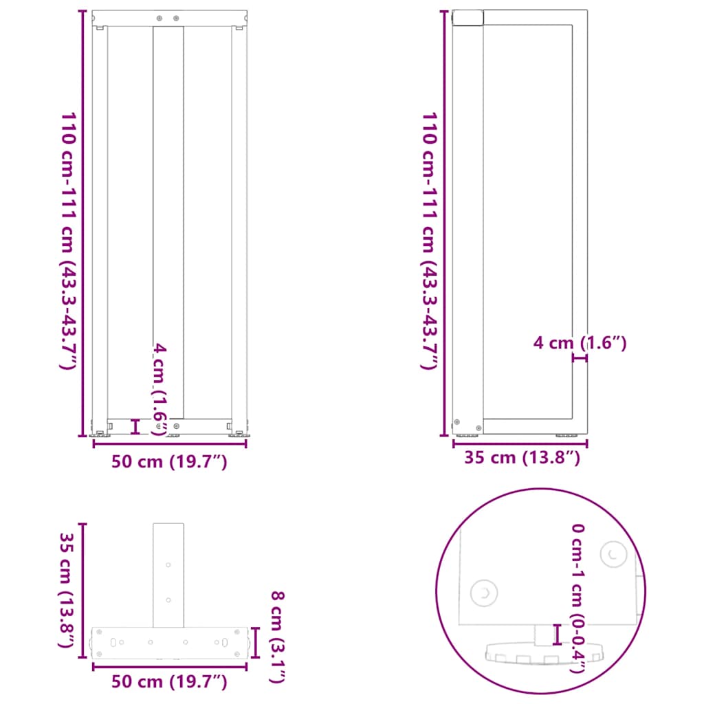 2 db antracit acél bárasztal lábak t-alakú 50x35x(111-112) cm