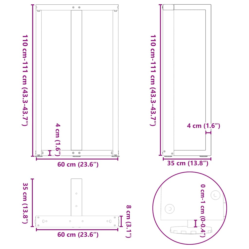 2 db antracit acél bárasztal lábak t-alakú 60x35x(111-112) cm