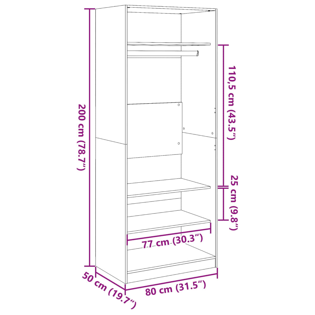 Barna tölgy színű szerelt fa ruhásszekrény 80 x 50 x 200 cm Barna tölgy színű szerelt fa ruhásszekrény 80 x 50 x 200 cm