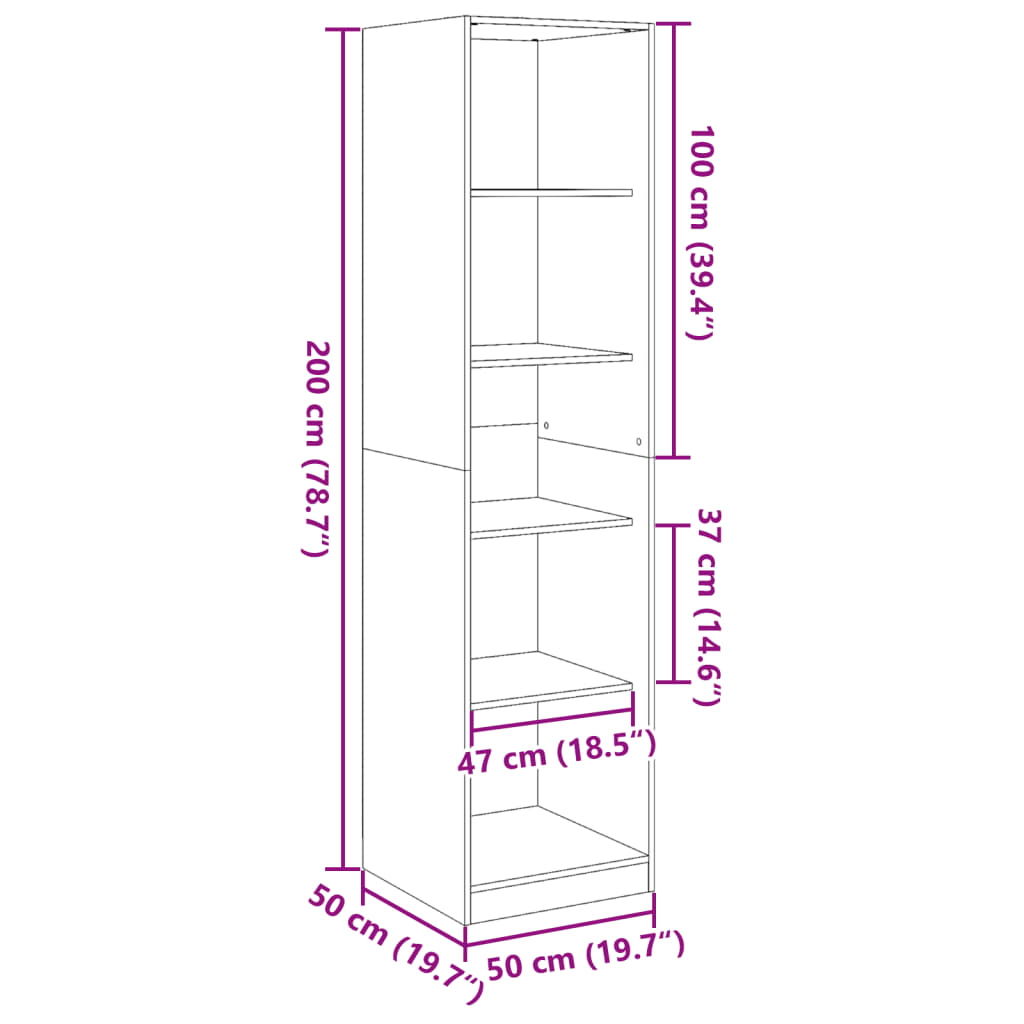 Fekete szerelt fa ruhásszekrény 50 x 50 x 200 cm Fekete szerelt fa ruhásszekrény 50 x 50 x 200 cm