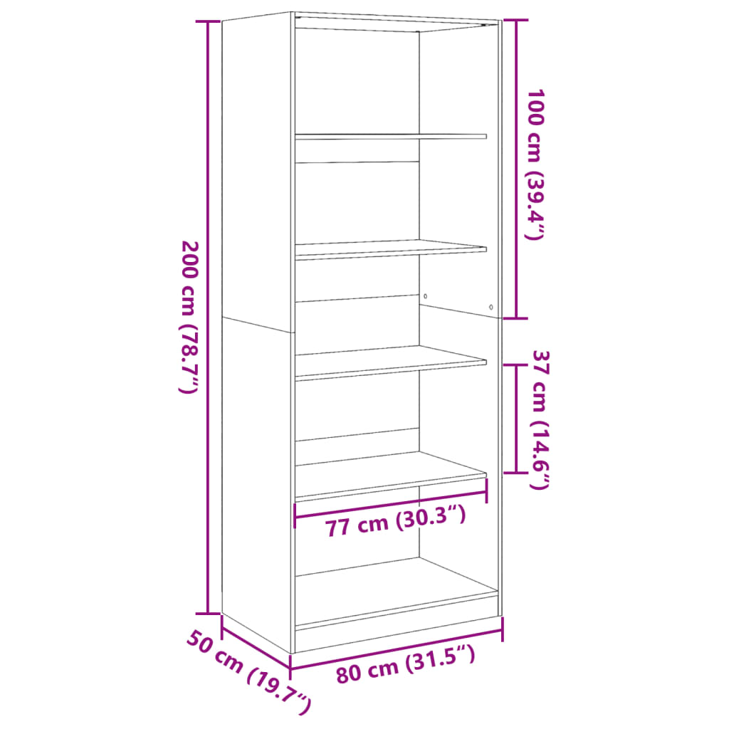 Fekete szerelt fa ruhásszekrény 80 x 50 x 200 cm Fekete szerelt fa ruhásszekrény 80 x 50 x 200 cm