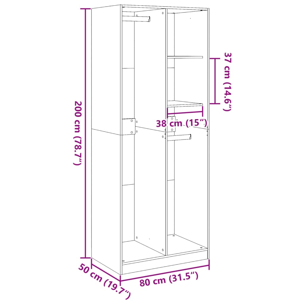 Fekete szerelt fa ruhásszekrény 80 x 50 x 200 cm Fekete szerelt fa ruhásszekrény 80 x 50 x 200 cm
