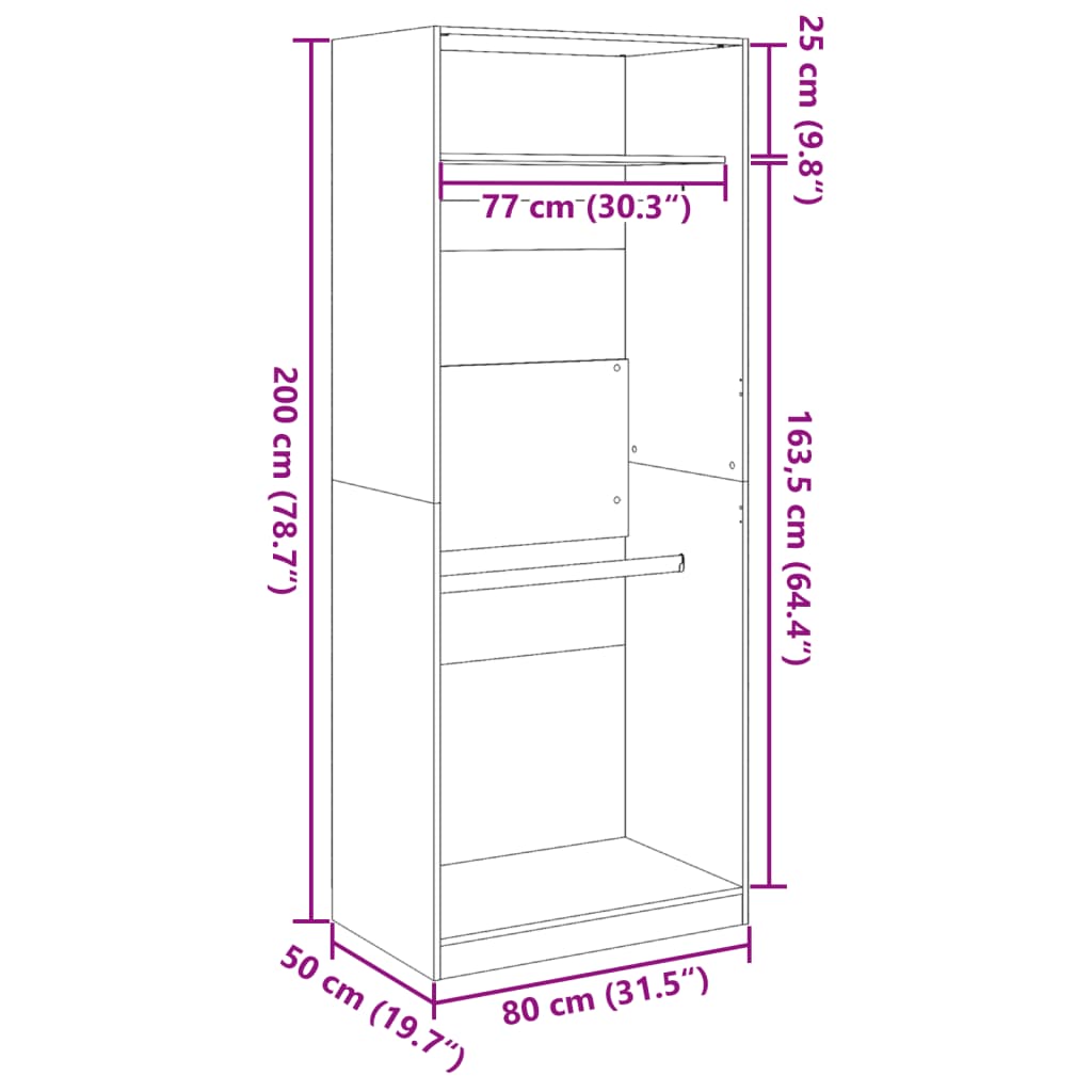 Antik fa színű szerelt fa ruhásszekrény 80 x 50 x 200 cm Antik fa színű szerelt fa ruhásszekrény 80 x 50 x 200 cm