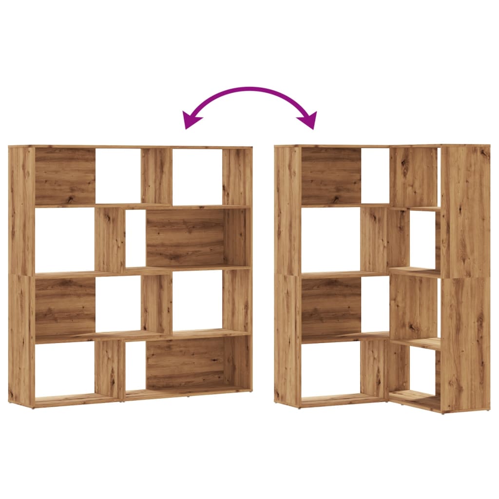 4 szintes tölgy színű szerelt fa sarokkönyvespolc 85x85x140 cm