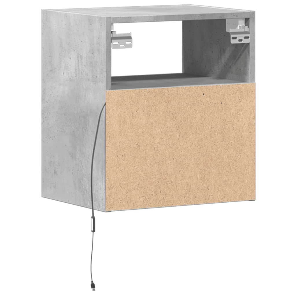 2 db betonszürke fali éjjeliszekrény led-világítással
