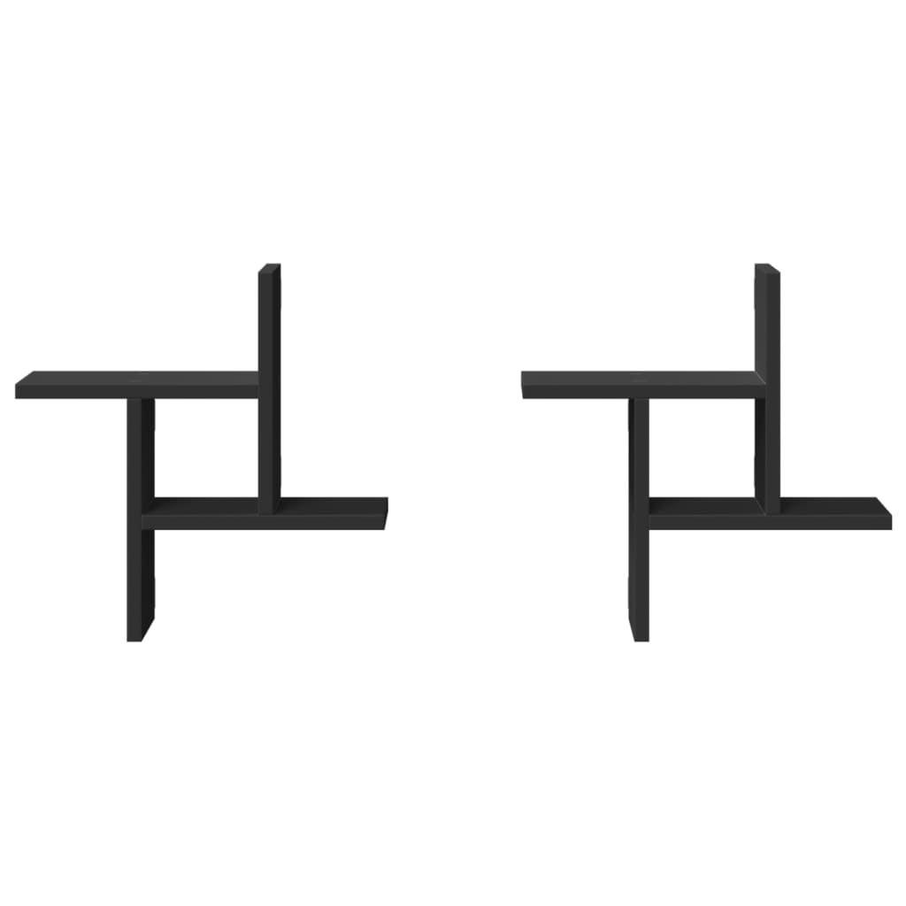 2 db fekete szerelt fa fali polc 38 x 12 x 38 cm