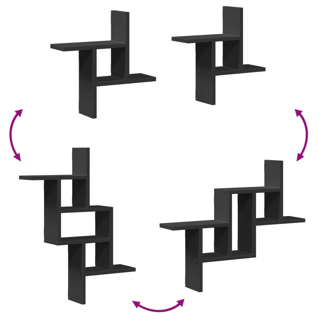 2 db fekete szerelt fa fali polc 38 x 12 x 38 cm