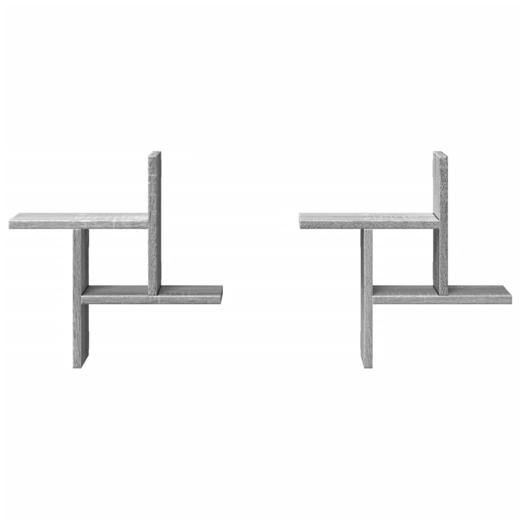 2 db szürke sonoma színű szerelt fa fali polc 38 x 12 x 38 cm