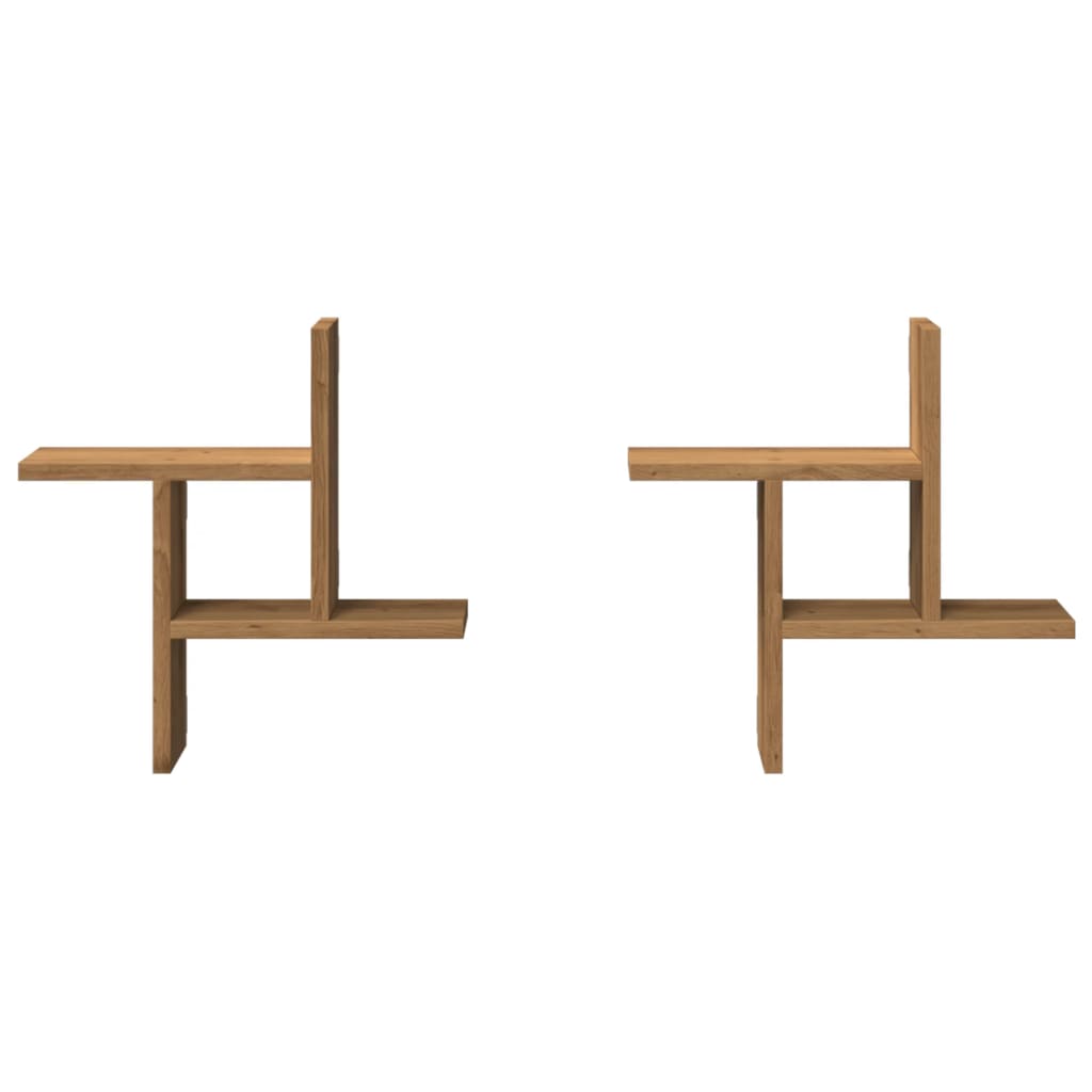 2 db kézműves tölgy színű szerelt fa fali polc 38 x 12 x 38 cm