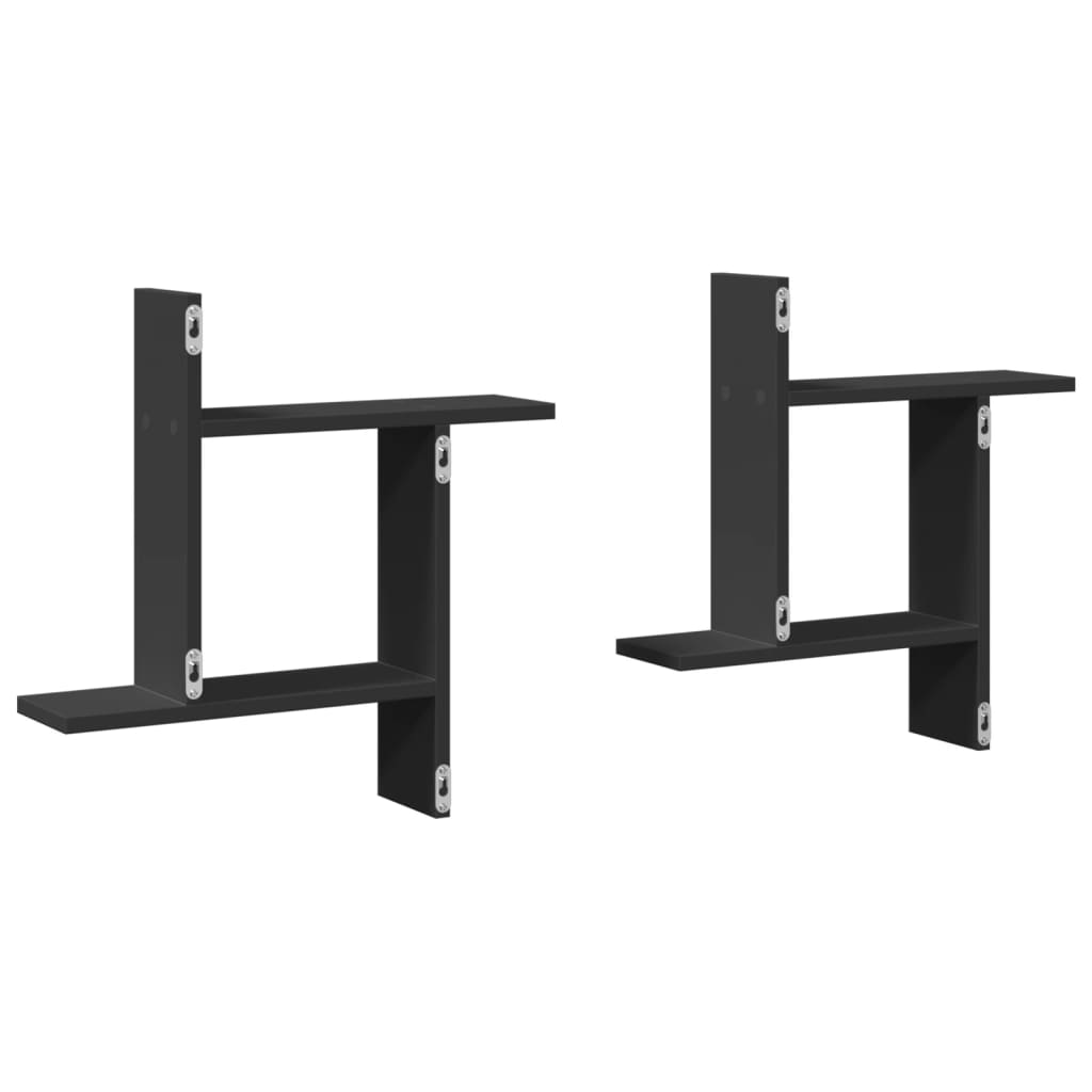 2 db fekete szerelt fa fali polc 50 x 12 x 50 cm 2 db fekete szerelt fa fali polc 50 x 12 x 50 cm