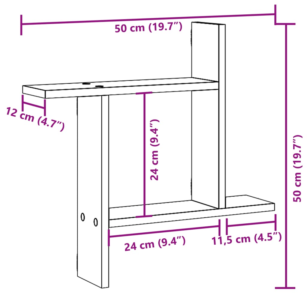 2 db fekete szerelt fa fali polc 50 x 12 x 50 cm 2 db fekete szerelt fa fali polc 50 x 12 x 50 cm