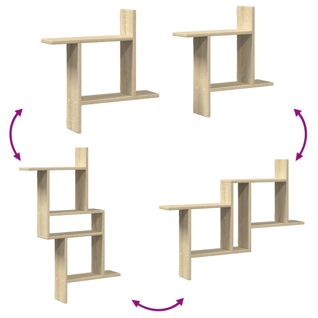 2 db sonoma tölgy színű szerelt fa fali polc 50 x 12 x 50 cm