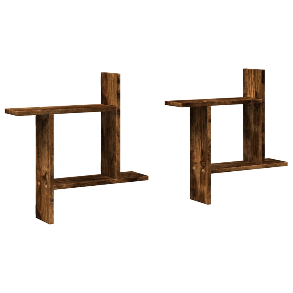 2 db füstös tölgyszínű szerelt fa fali polc 50 x 12 x 50 cm