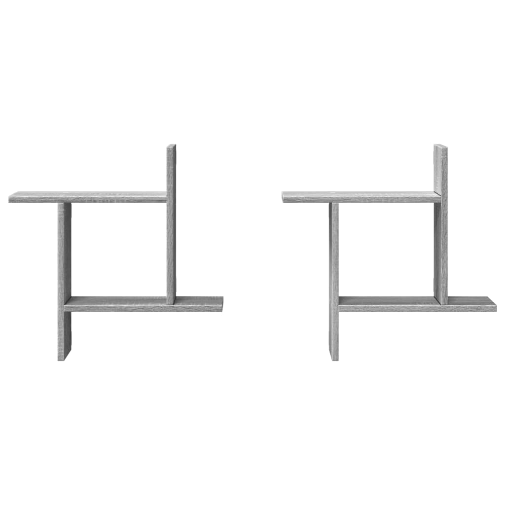 2 db szürke sonoma színű szerelt fa fali polc 50 x 12 x 50 cm