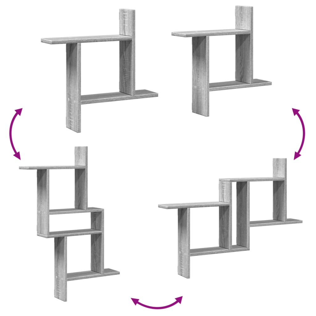 2 db szürke sonoma színű szerelt fa fali polc 50 x 12 x 50 cm