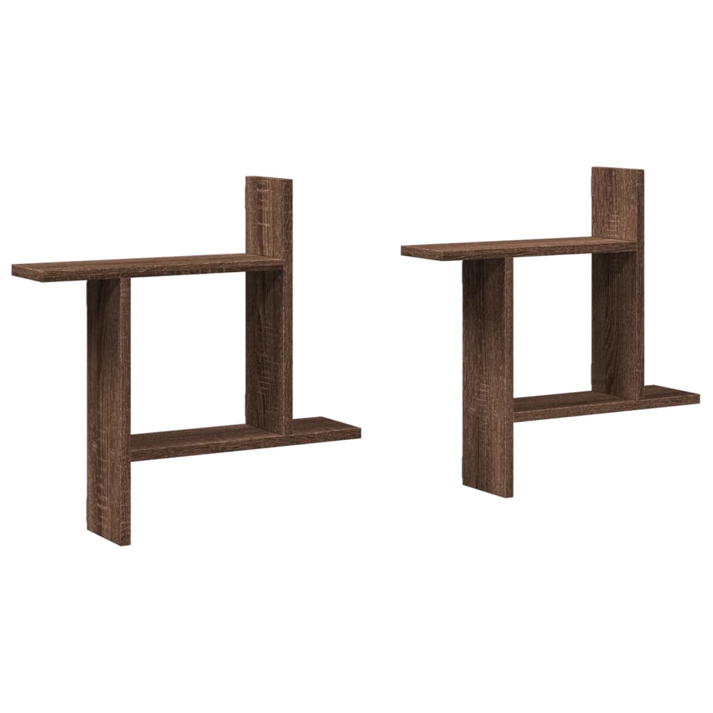 2 db barna tölgyszínű szerelt fa fali polc 50 x 12 x 50 cm