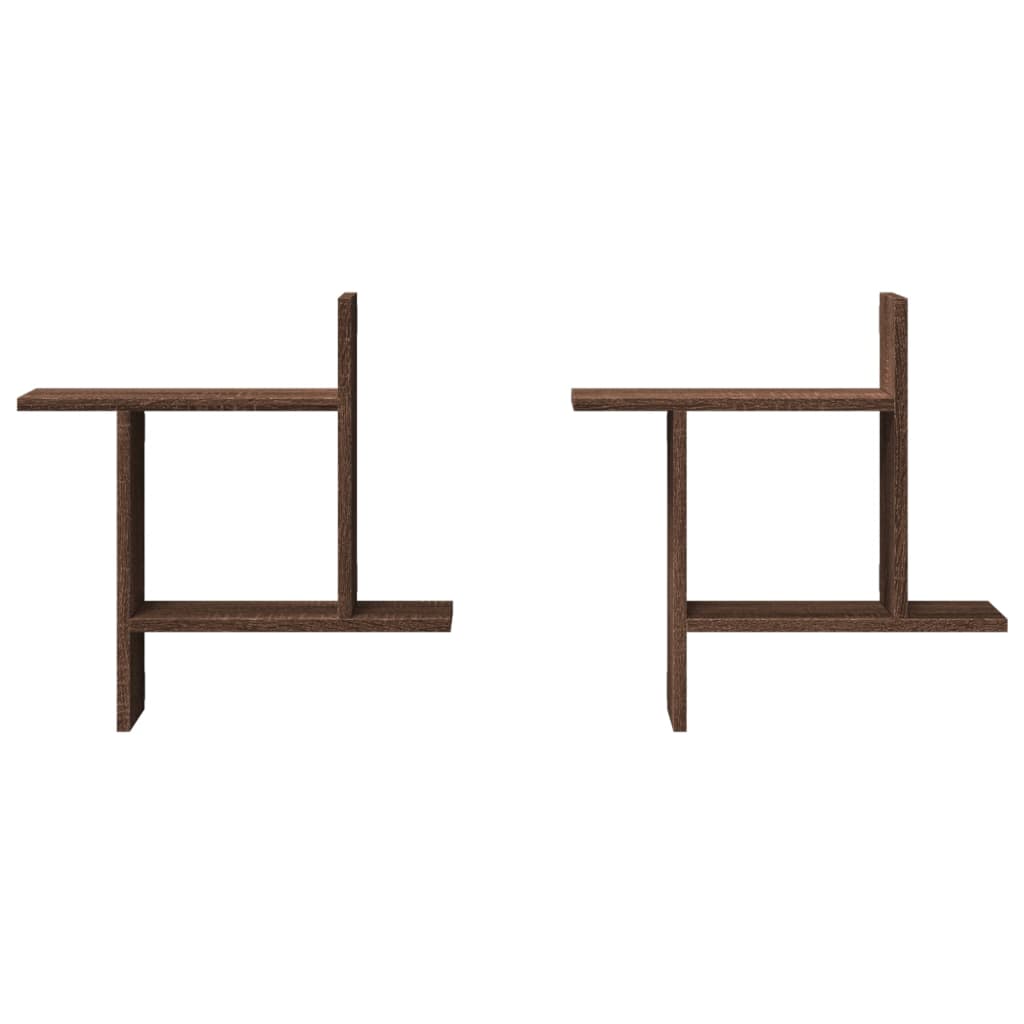 2 db barna tölgyszínű szerelt fa fali polc 50 x 12 x 50 cm