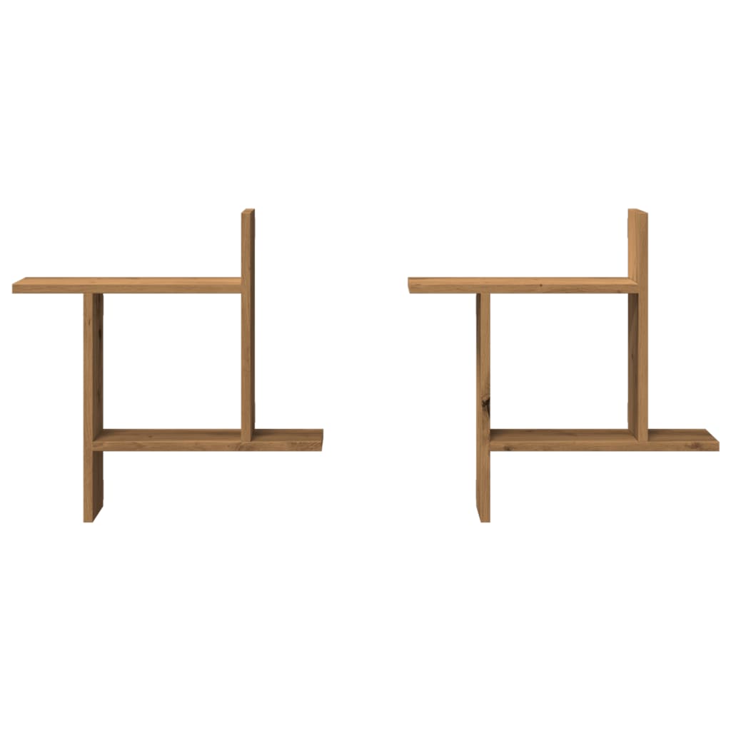 2 db kézműves tölgy színű szerelt fa fali polc 50 x 12 x 50 cm