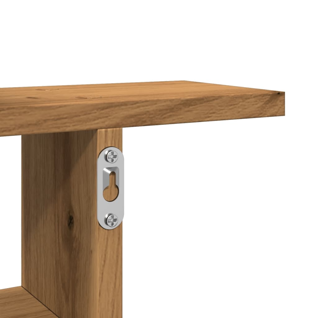 2 db kézműves tölgy színű szerelt fa fali polc 50 x 12 x 50 cm