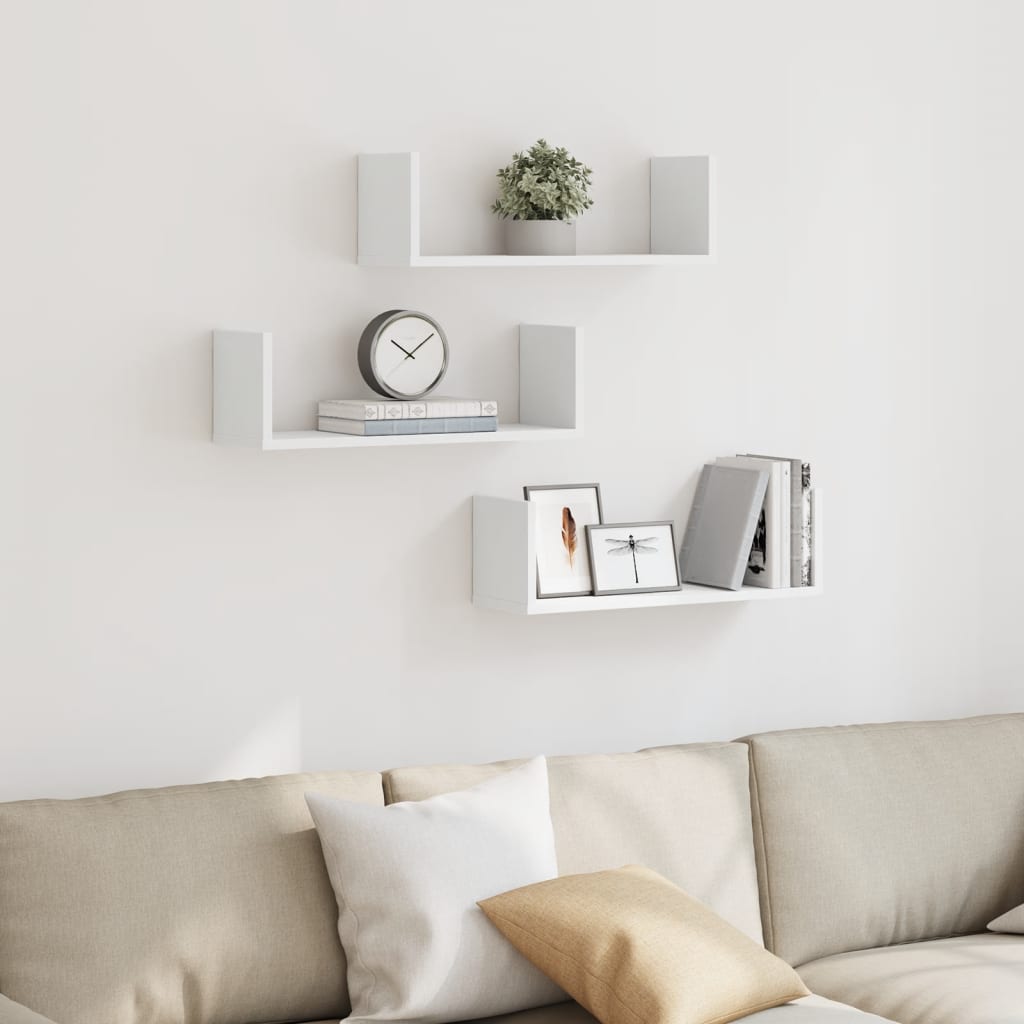 3 db fehér szerelt fa fali polc 58 x 18 x 18 cm