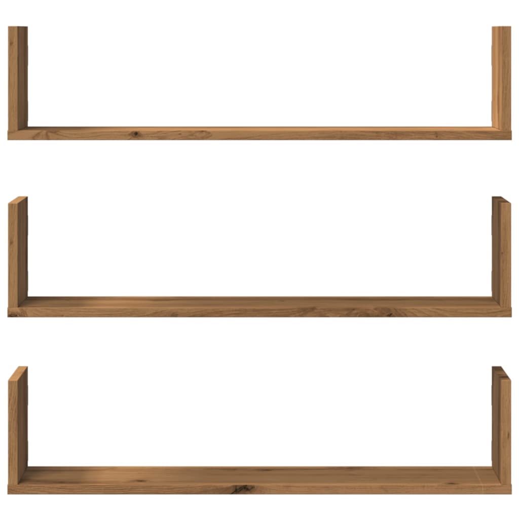 3 db kézműves tölgy színű szerelt fa fali polc 80 x 18 x 18 cm