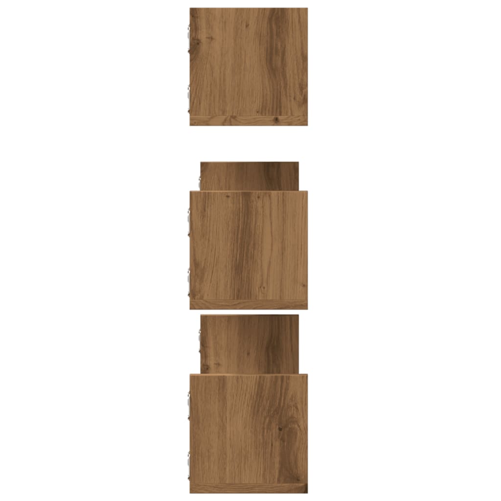 3 db kézműves tölgy színű szerelt fa fali polc 80 x 18 x 18 cm