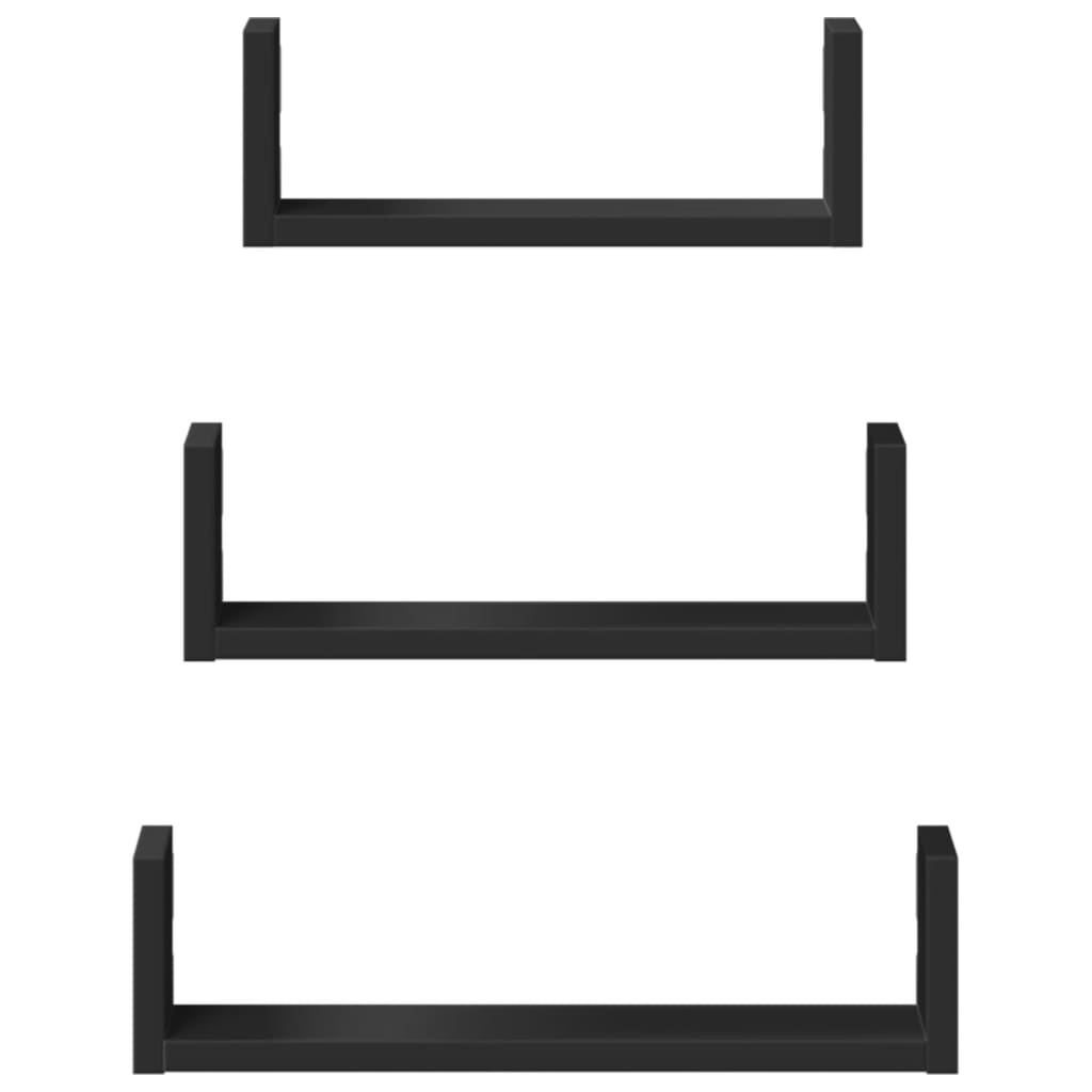 3 db fekete szerelt fa fali polc