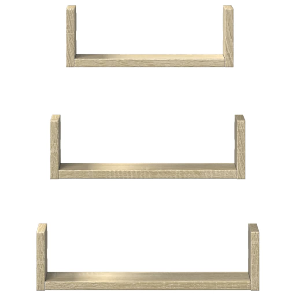 3 db sonoma tölgy színű szerelt fa fali polc