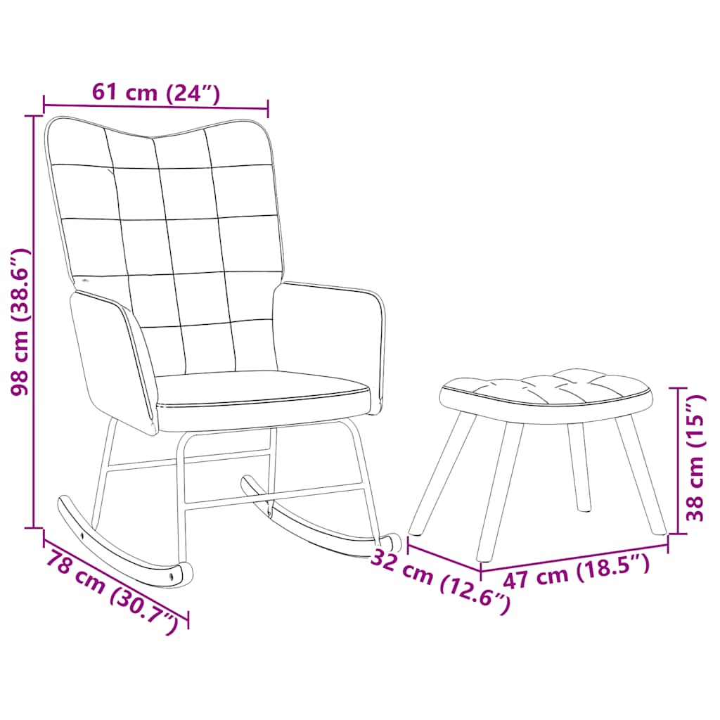 Barna bársony hintaszék lábtartóval