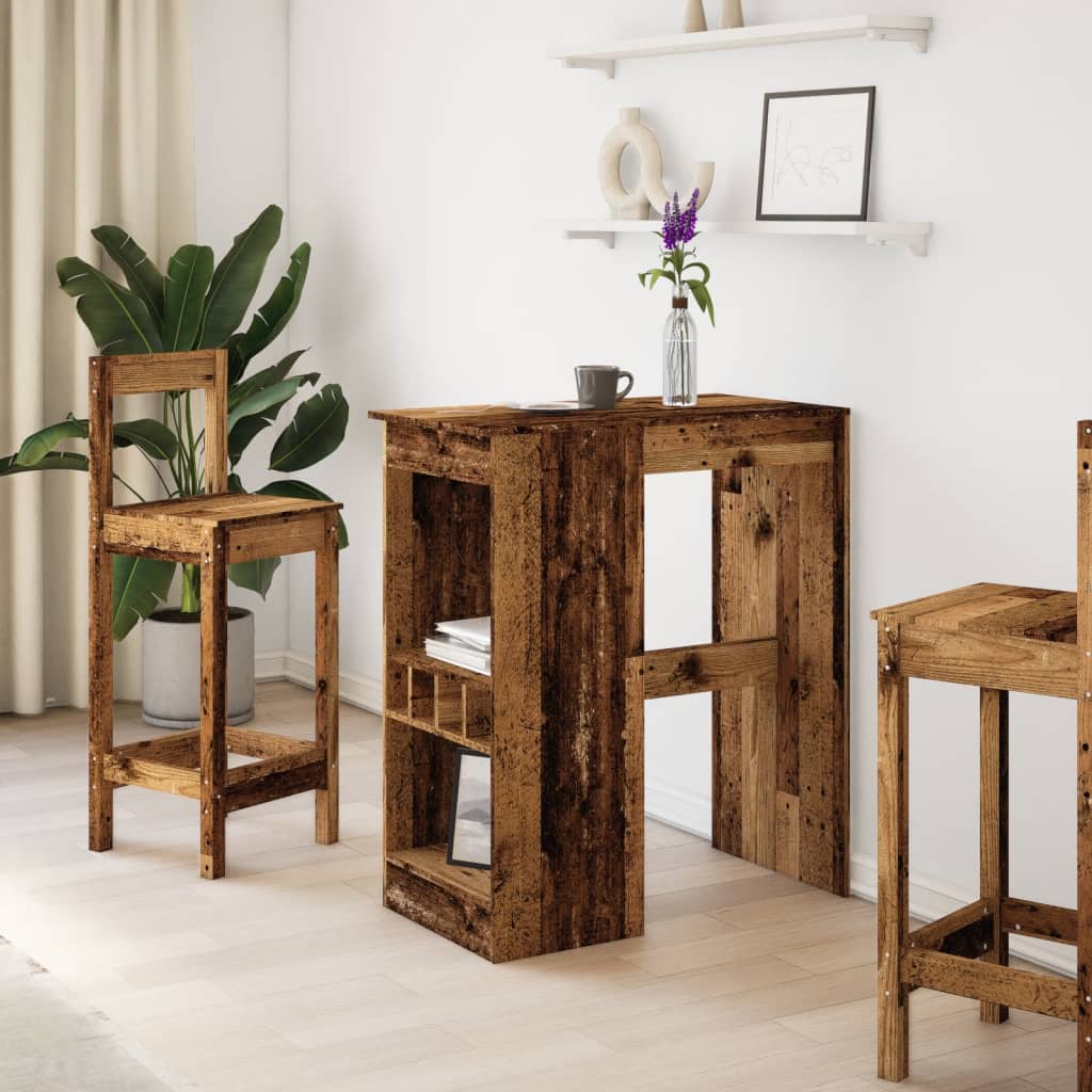 Antik fa színű szerelt fa bárasztal tárolókkal 90x47,5x103,5 cm