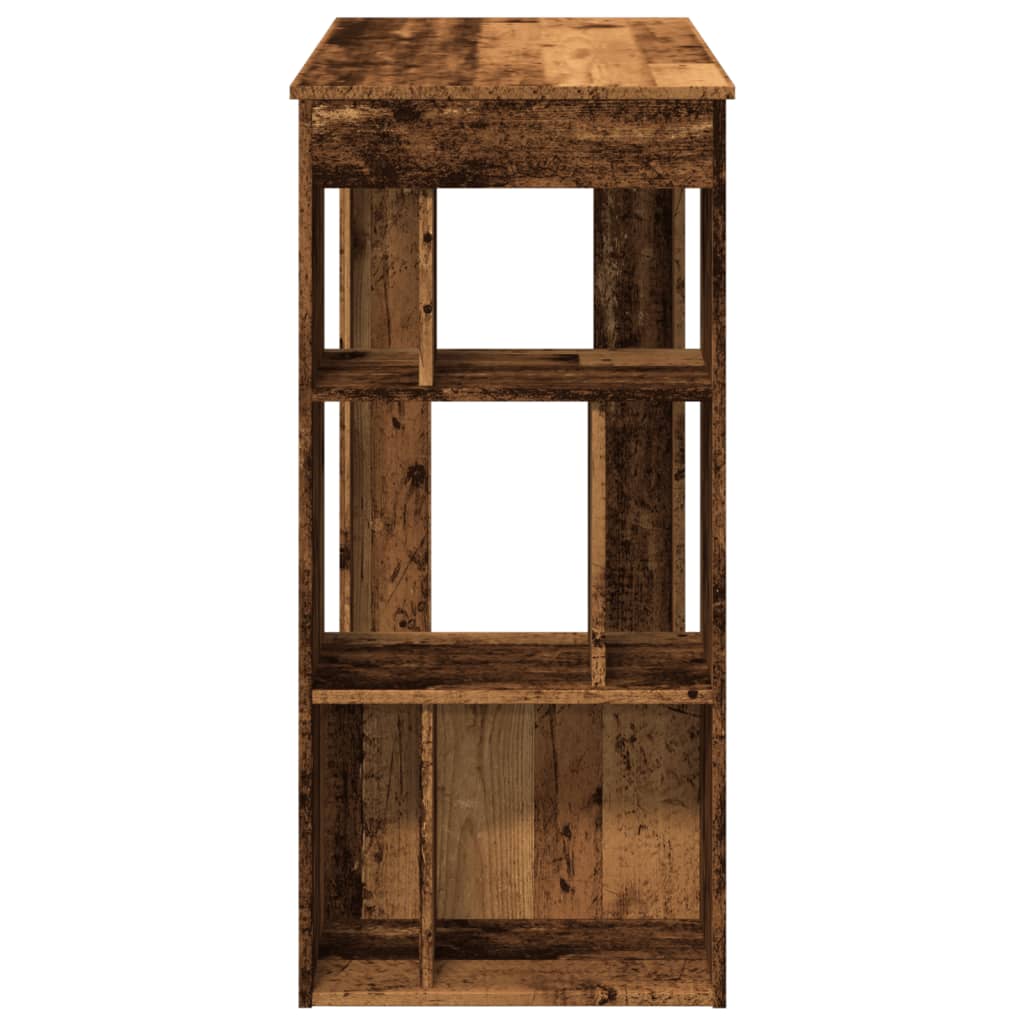 Antik fa színű szerelt fa bárasztal tárolókkal 102x50x103,5 cm