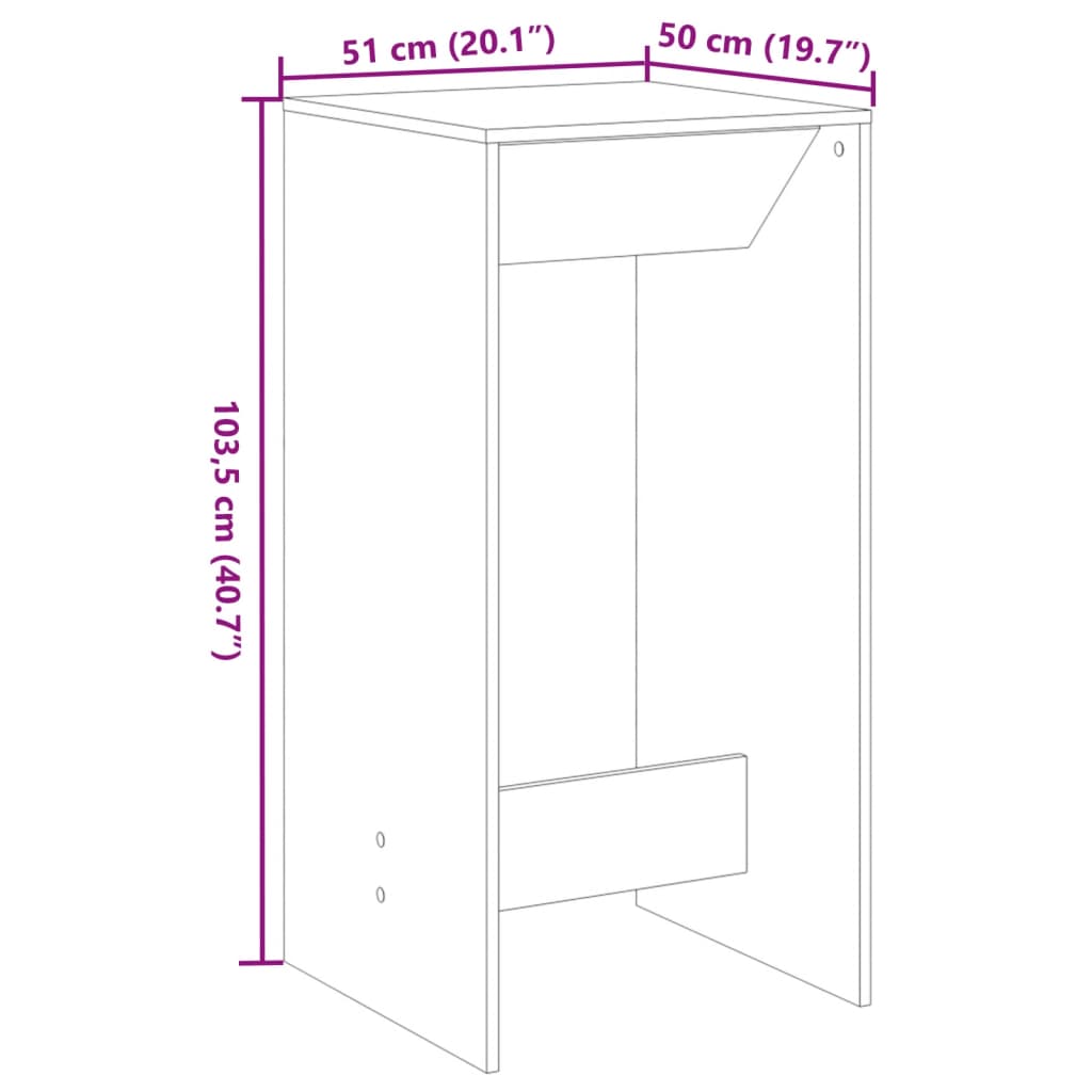 Antik fa színű szerelt fa bárasztal 51 x 50 x 103,5 cm Antik fa színű szerelt fa bárasztal 51 x 50 x 103,5 cm