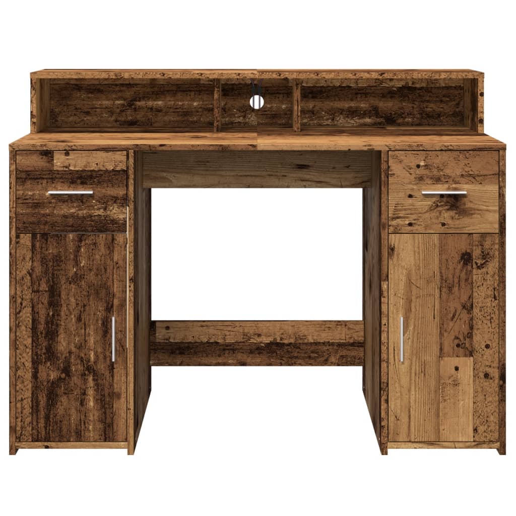 Antik fa színű szerelt fa íróasztal led-ekkel 120 x 55 x 91 cm