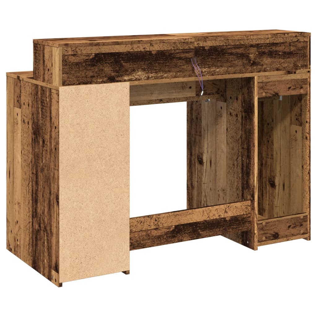 Antik fa színű szerelt fa íróasztal led-ekkel 120 x 55 x 91 cm