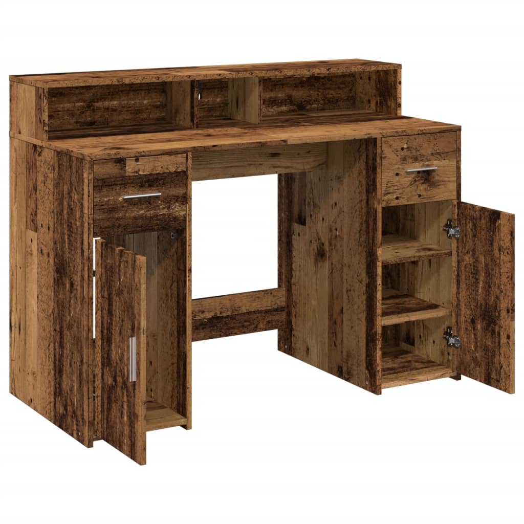 Antik fa színű szerelt fa íróasztal led-ekkel 120 x 55 x 91 cm