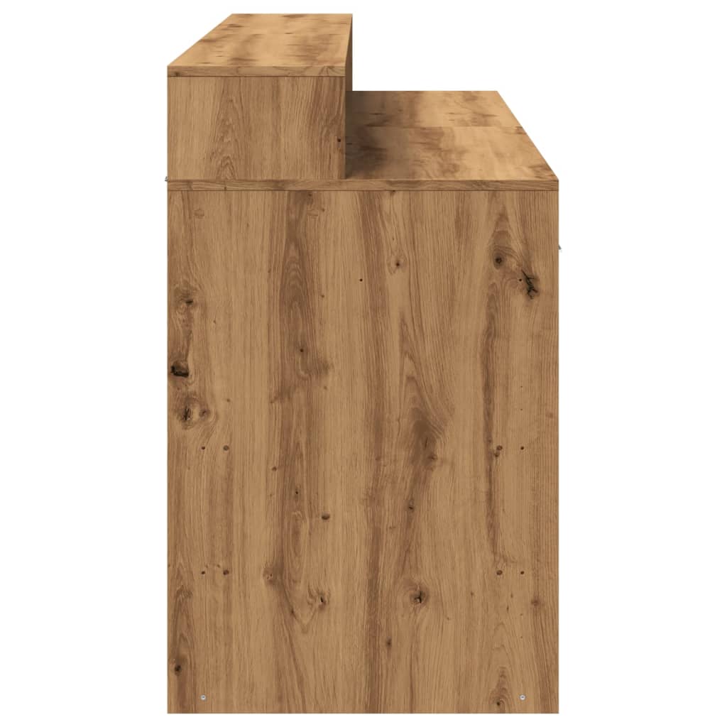 Kézműves tölgy színű szerelt fa led-es íróasztal 140x55x91 cm