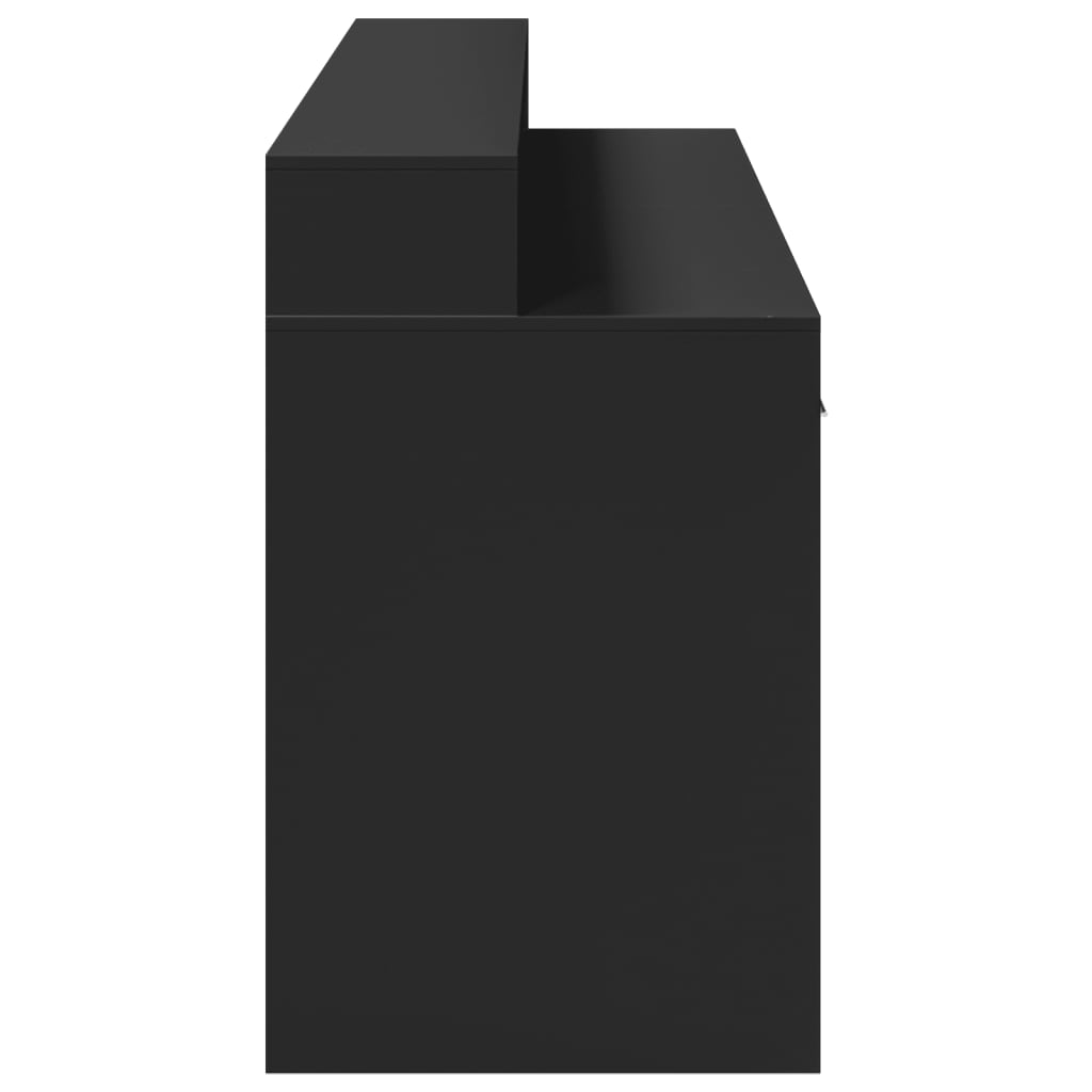 Fekete szerelt fa íróasztal led-világítással 160 x 55 x 91 cm