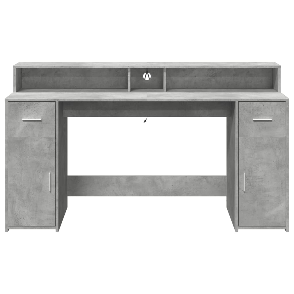 Betonszürke szerelt fa íróasztal led-világítással 160x55x91 cm