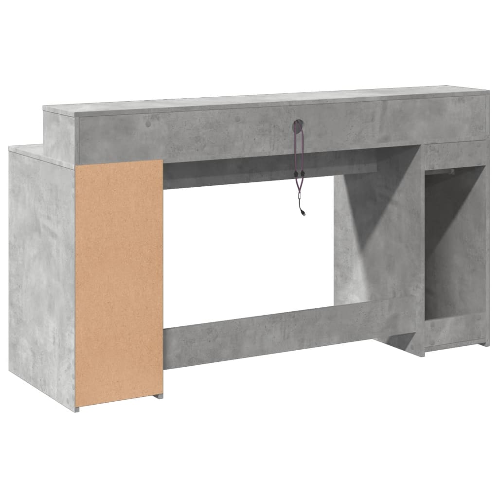 Betonszürke szerelt fa íróasztal led-világítással 160x55x91 cm